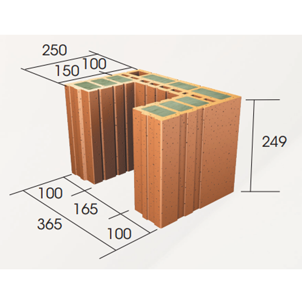 Brique poteau linteau chaînage feuillure auto-isolante - Climamur 36 - réservation 165 x 150 mm - L.249 MM x l.365 MM x H.249 MM