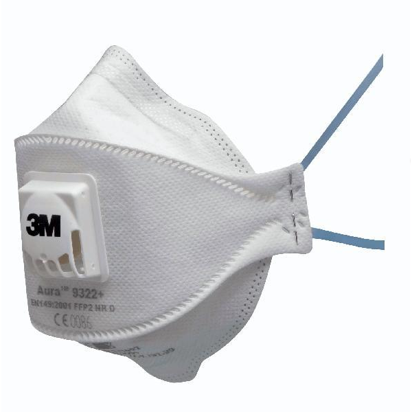 Masque de protection FFP2 pliable 3M Aura 9322+ antipoussière de ponçage -  avec soupape - lot de 10