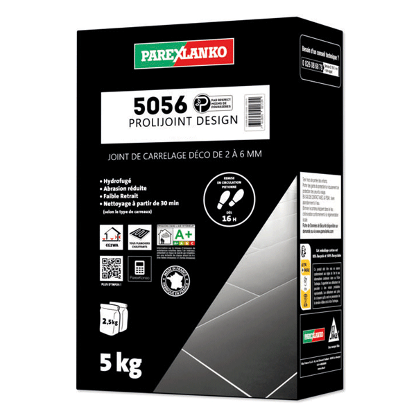 Joint carrelage sols et murs intérieurs et extérieurs - de 2 à 6 mm - 5056 PROLIJOINT DESIGN - Blanc - sac de 5,0 KG