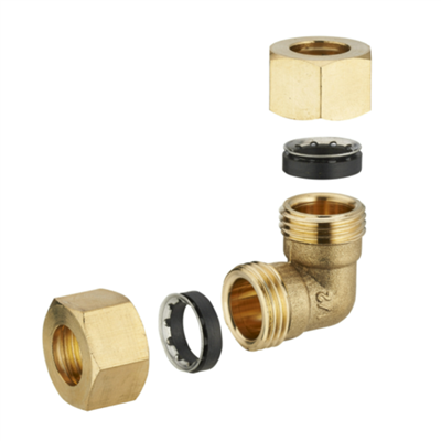 Coude égal à 90° mâle joint mixte - Pour tube en cuivre - Diamètre 14 mm - À visser - Laiton