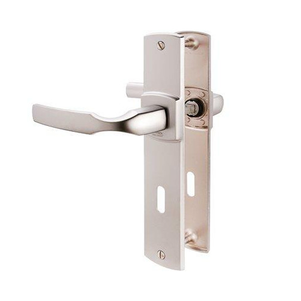 Ensemble poignée de porte à clé en L Vachette Artis - chrome velours - entraxe fixation 195 mm - carré 7 mm