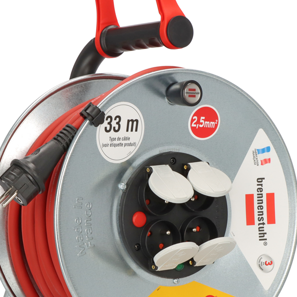 Enrouleur électrique Brennenstuhl Silver-33 - câble de 33,0 M H07RN-F 3G2,5 avec 4 prises IP44