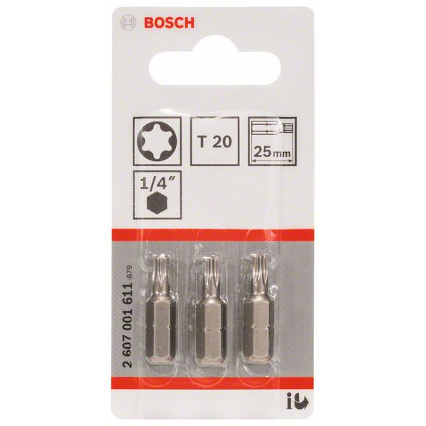 Embout de vissage Bosch extra-dure 6 pans 1/4" Torx T20 longueur 25 mm lot de 3