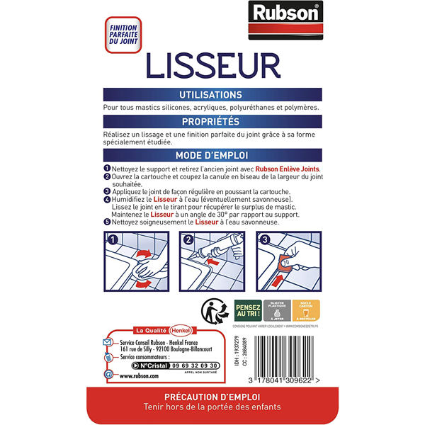 Lisseur de joints et mastics - 4 angles possibles - lavable et réutilisable - Rubson
