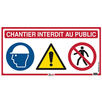Panneau signalétique 4 en 1 Chantier interdit au public