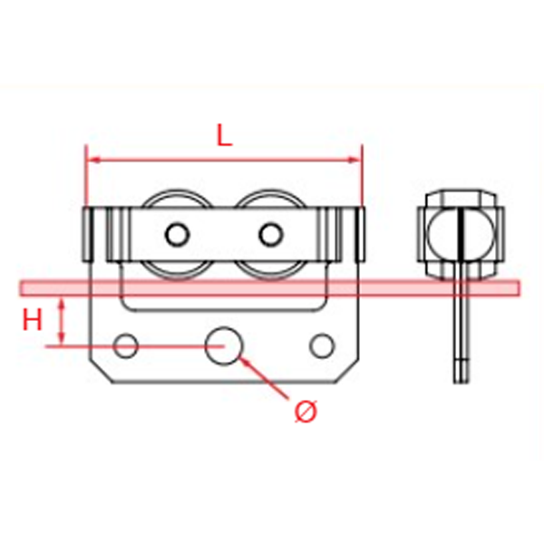 Chariot Mantion avec 2 galets nylon montés sur axe lisse - Charge maxi 10 kg