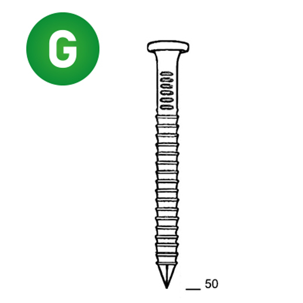 Pointe d'ancrage annelée Acier galvanisé en rouleau pour cloueur pneumatique Alsafix - 4 / 4,5 MM x 50,0 MM - boîte de 2000