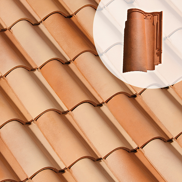 Tuile en terre cuite grand moule fort galbe d'aspect Canal - Fériane - Tons variés Atlantique - 48 x 29 cm