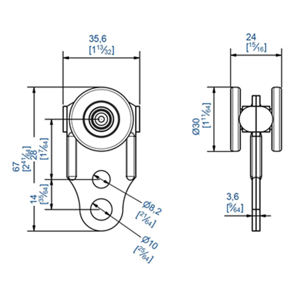 Chariot à 2 galets auto-orientables galets en acier montés sur billes force 10 kg