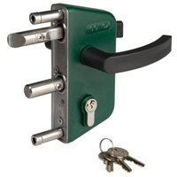 Serrure économique pour portillon de jardin à tube carré de 40 mm - LAKZP1 Locinox - RAL 6005 Vert