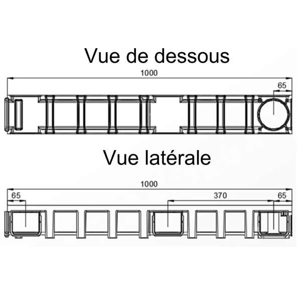 Caniveau haut Nicoll Connecto CAN177 en polypropylène gris clair - 136 MM x 115 MM - longueur 1000 MM