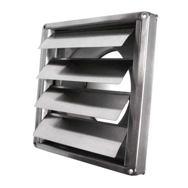 Grille de ventilation murale extérieure - À clapet - Diamètre 100 mm - 155 x 155 mm - Inox