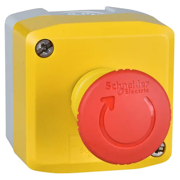 Boîte de bouton d'arrêt d'urgence Schneider XALK178 - jaune et rouge - pousser tourner - 10 A - Ø 40 mm