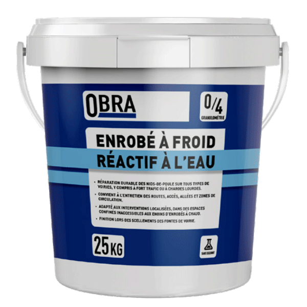 Enrobé à froid réactif à l'eau pour réparation de voirie - durcissement rapide - Obra - Seau de 25 kg