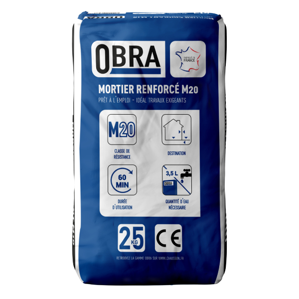 Mortier renforcé M20 pour travaux de maçonnerie exigeants - Obra - Prêt à gâcher - Sac de 25 kg