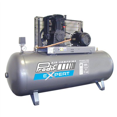Compresseur à air bi-étage Prodif Powair 7.5 cv - Réserve d'air 500L - Tension 400 V - Fonte