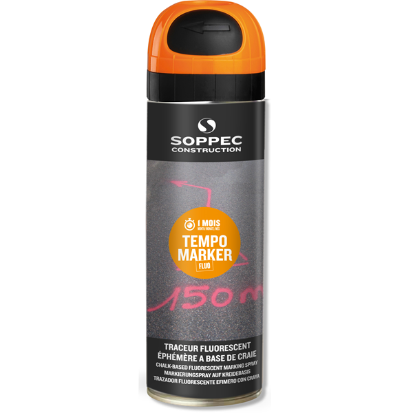 Traceur Tempo Marker éphémère 5 à 15 jours fluorescent orange aérosol 500 ml