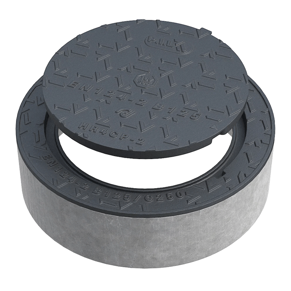 Regard de visite rond en fonte B125 avec couronnement béton C35/45 - garde anti-odeur et relief antidérapant  - Ø 480,0 mm