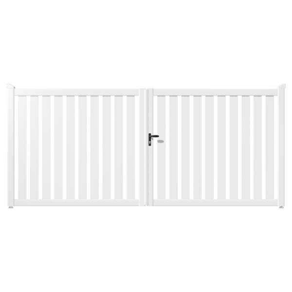 Portail PVC sur mesure Indus CV 08 - Battant ou coulissant - Ajouré avec cadre en aluminium vissé intégré