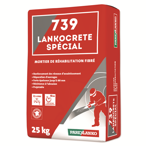 Mortier de réhabilitation fibré LANKOCRETE SPECIAL 739 - Sac de 25 KG