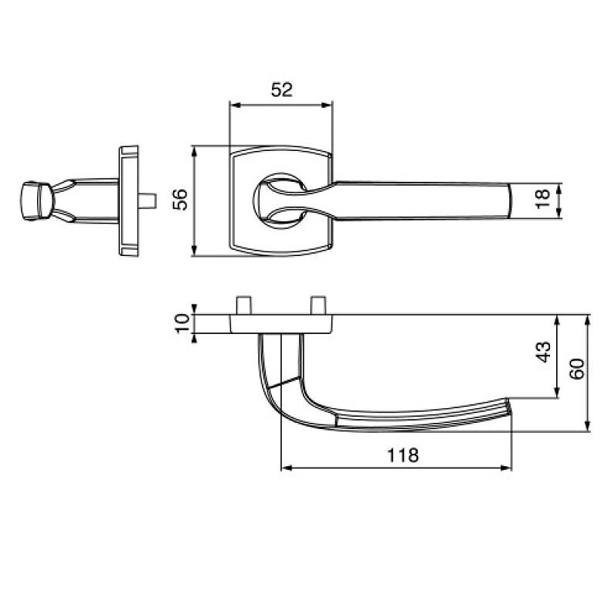 Poignée de porte à bec de cane sur rosace Vachette Artis - chrome velours - béquille double de carré 7 mm