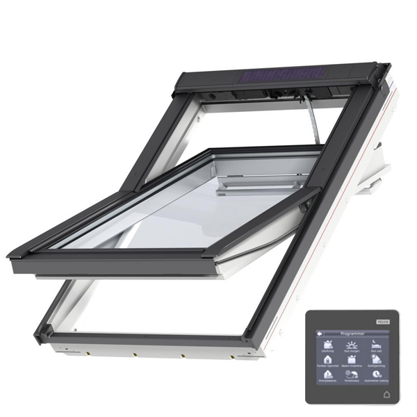 Fenêtre de toit à rotation motorisée et solaire Velux GGU Solar Tout Confort - Finition EverFinish - 78,0 cm x 98,0 cm