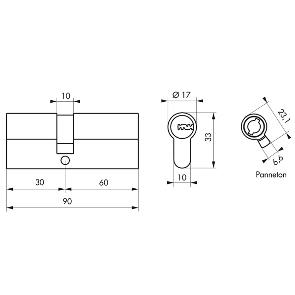 Cylindre haute sûreté Thirard Transit 2 à fonction urgence - profil européen - nickel velours - 4 clés - 30 x 60 mm