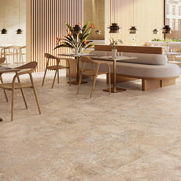 Carrelage sol intérieur effet pierre Travertin - Tiber - grès cérame rectifié - 60 x 60 cm - ép. 8 mm - Light
