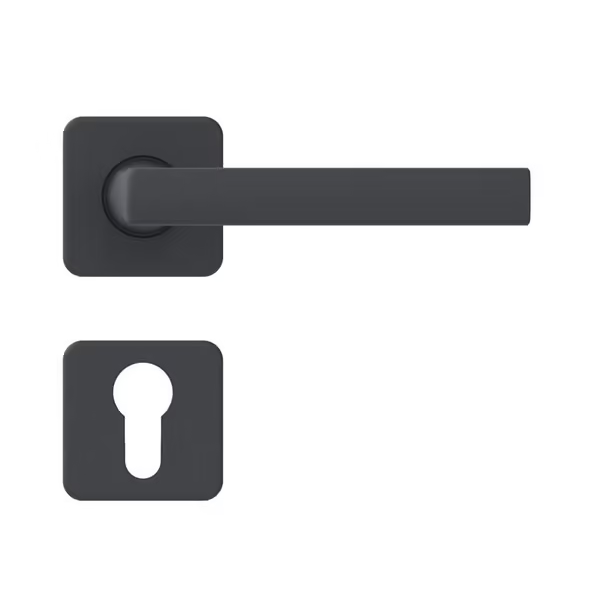 Ensemble poignée de porte à clé en I avec rosace Vachette Koya - alu noir- carré 7 mm