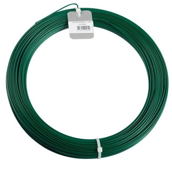 Fil de tension extrudé acier plastifié pour grillage - Vert - Diamètre 2,4 MM - Longueur 100,00 M