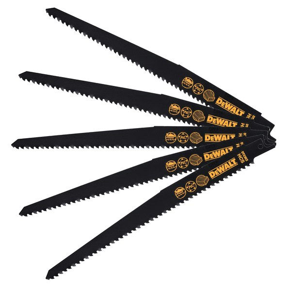 Lame de scie sabre bois et plastique Dewalt DT2363-QZ HCS longueur 228 mm - lot de 5