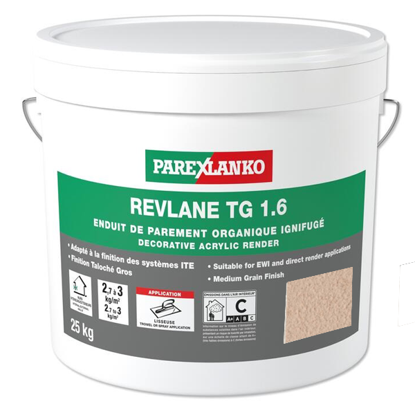 Enduit de parement organique ignifugé pour façades - Revlane TG 1.6 Parexlanko - T40 Sable orangé - Seau de 25 KG