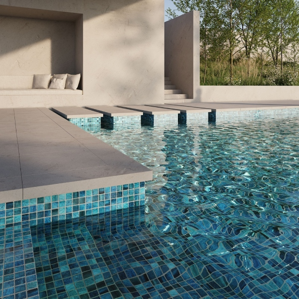 Mosaïque pour piscine en émaux de verre Gemma - Carreau de 2,5 x 2,5 cm - Trame de 49,5 x 31,2 cm - Kyanite