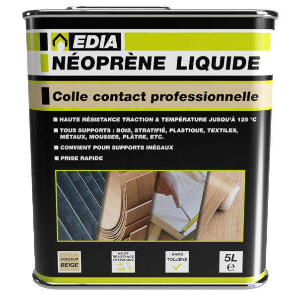 Colle néoprène liquide Edia pour tous types de supports - Couleur beige - Bidon de 5 litres