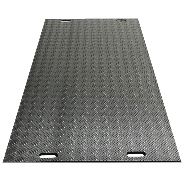 Plaque de roulage 20 T Helox en PE avec 1 face gaufrée/1 face lisse et 4 poignées - 2400 x 1220 mm - ép. 11,50 mm