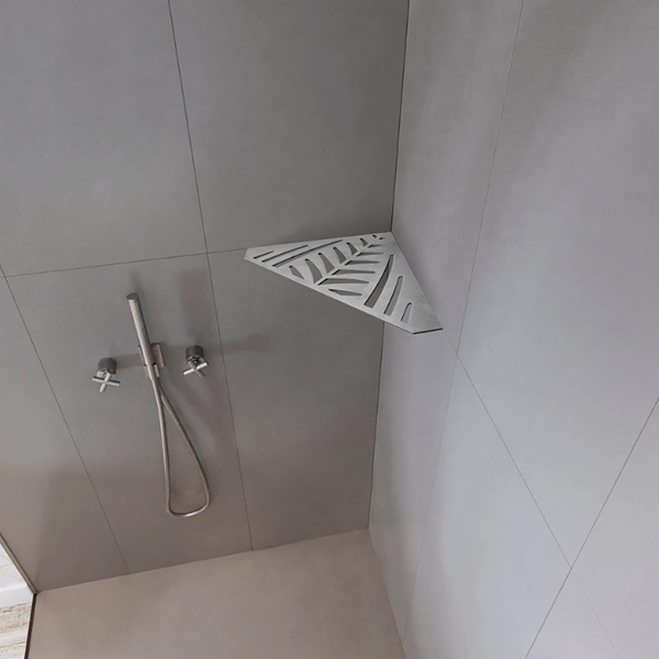 Étagère de douche en acier Inox brossé - forme Pentagone design Jungle - 36,0 CM x 26,0 CM x 3,00 MM