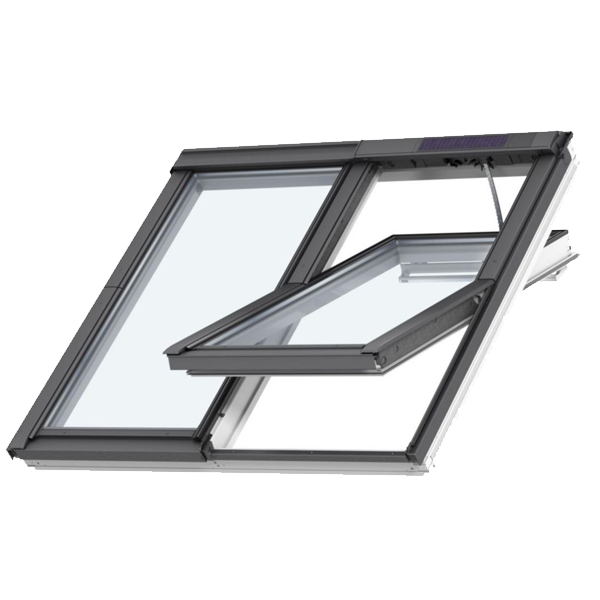 Fenêtre de toit Velux GGLS 2en1 - Rotation motorisée à énergie solaire - Vitrage confort - WhiteFinish - 151,0 CM x 118,0 CM