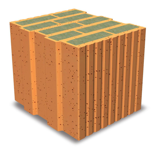 Brique de base auto-isolante remplie de laine de roche - Climamur 30 - L.248 MM x l.300 MM x H.249 MM