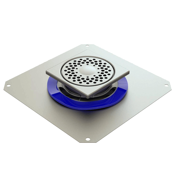Siphon de douche inox 150,0 mm x 150,0 mm réglable en hauteur avec platine de reprise d'étanchéité - sortie verticale 50 mm