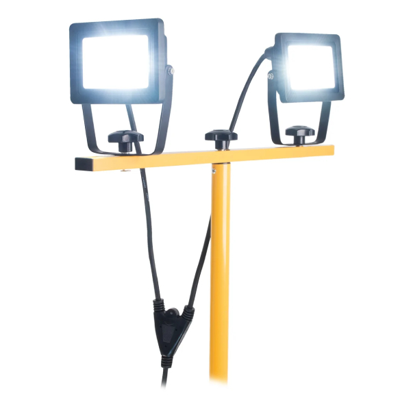 Projecteur chantier LED sur trépied 1,5 m en aluminium - 2 x 20 W - 3200 lm - IP65 - Câble de 3 m