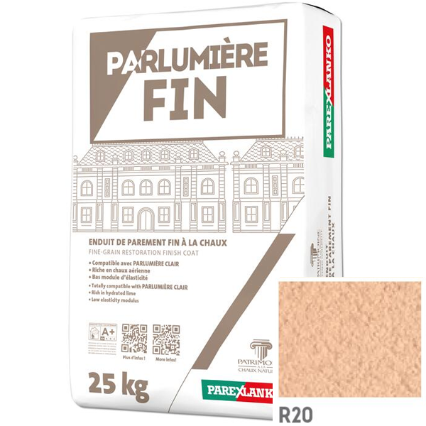 Enduit de parement à la chaux à grain fin Parexlanko Parlumière - Teinte R20 - Sac de 25 KG
