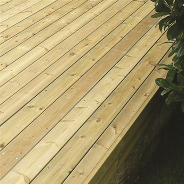 Lame de terrasse bois en Pin du Nord lisse - Classéo - Traité classe 4 vert - 145 MM x 27,00 MM - Longueur 5,40 M