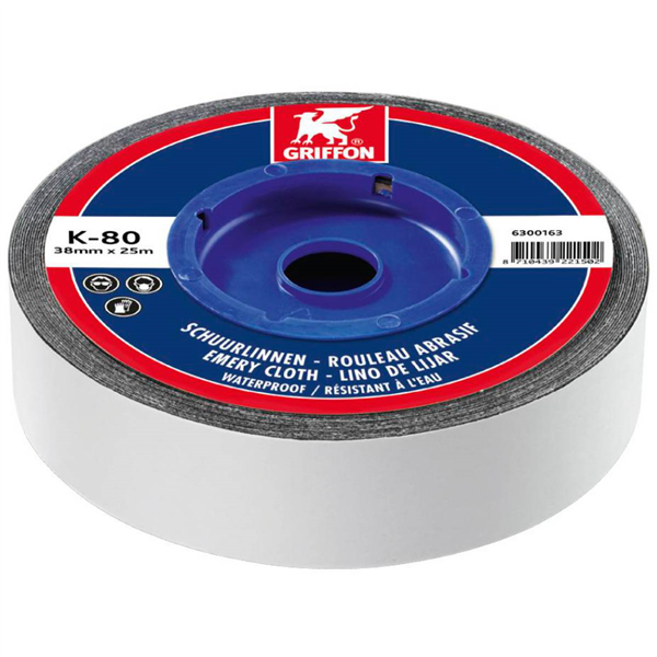 ROULEAU ABRASIF K-80 SPÉCIAL 25 M X 38 MM - GRAIN 120 - RÉSISTANT À L'EAU