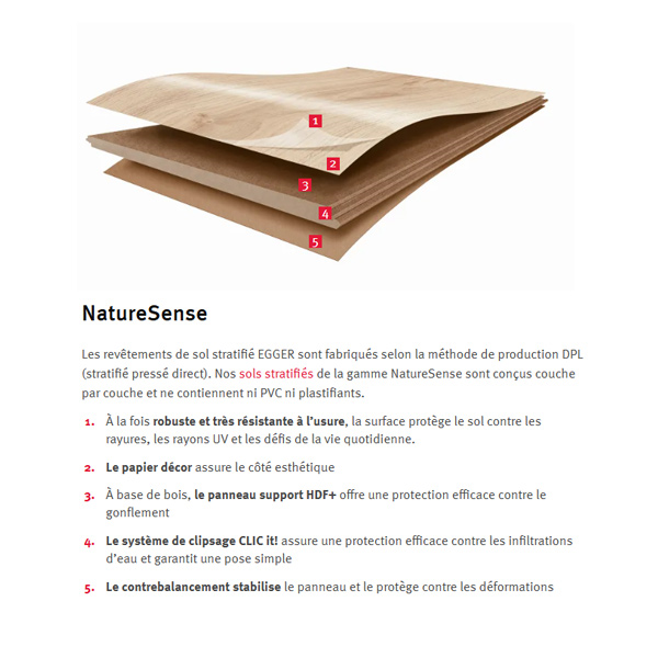 Parquet stratifié Classic 8/32 - Bords droits avec système CLIC it! - 193 x 8 x 1292 mm - Chêne Livingstone Naturel