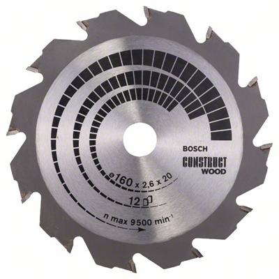 Lame scie circulaire bois Bosch Construct Wood ⌀ 160 mm alésage 20 mm 12 dents