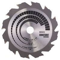 Lame scie circulaire bois Bosch Construct Wood ⌀ 160 mm alésage 20 mm 12 dents