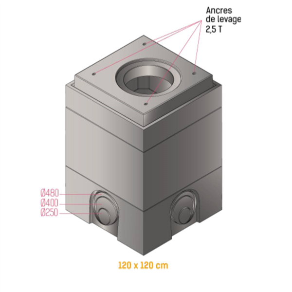 Elément regard carré 1200x1200mm hauteur 90cm avec échelon