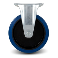 Roulette sur platine fixe caoutchouc élastique bleu diamètre 125 mm