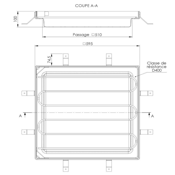 Tampon à remplir de béton ou à paver en acier galvanisé - BOTOLI TOB51 - pour boite de branchement - 595,0 mm x 595,0 mm