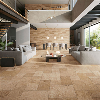 Carrelage de sol intérieur effet pierre TIBER - Composition modulaire m² - Natural